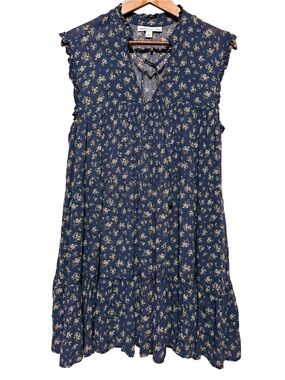And Now This Blue Floral Ruffle Tiered Mini Dress Small Boho Cottagecore